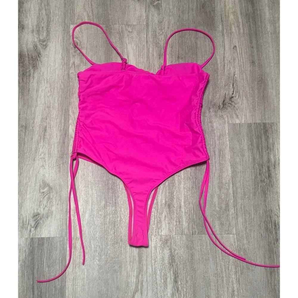 XL neon pink one piece‎ cutout bathing suit